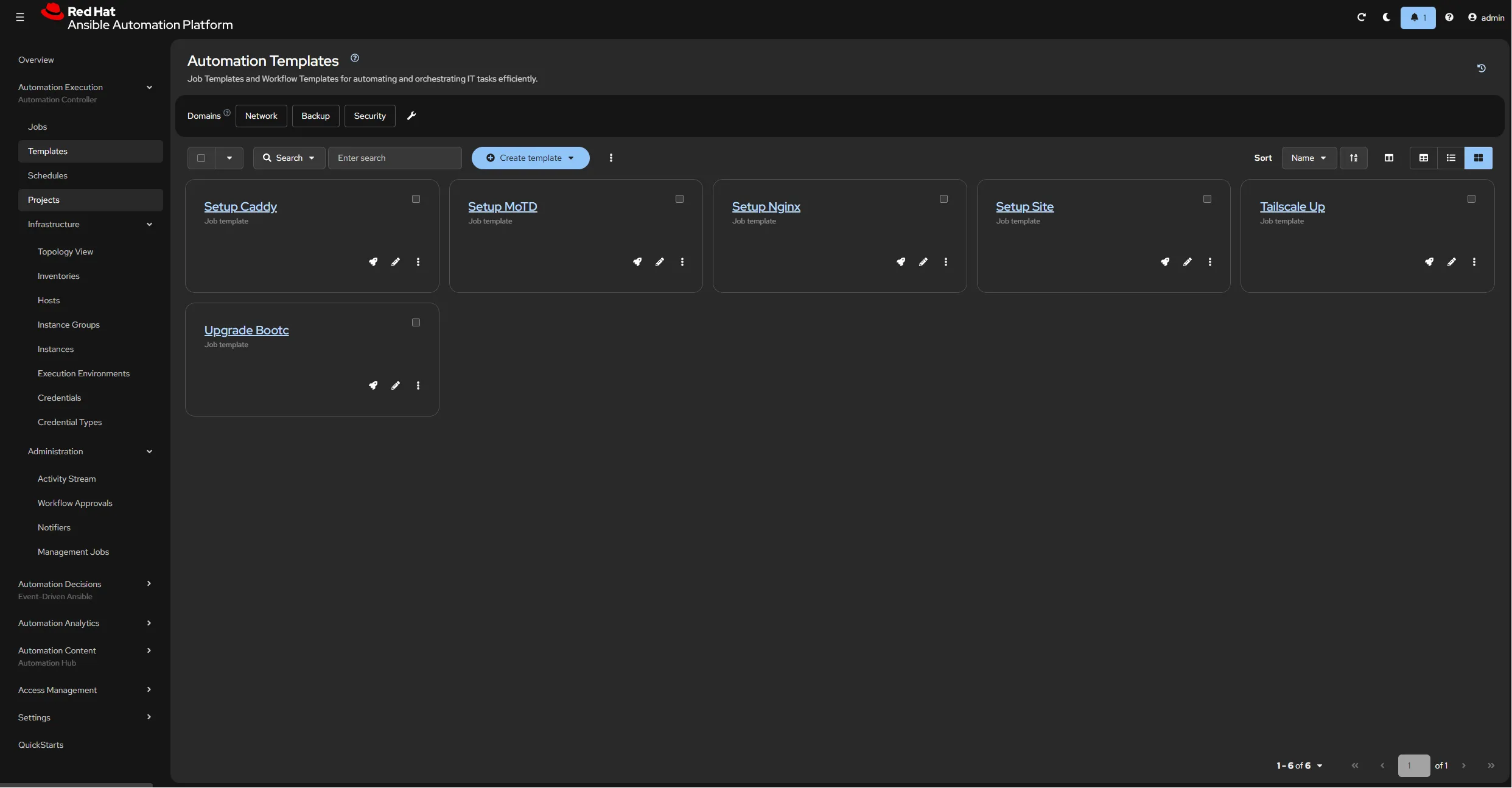 Ansible Automation Platform dashboard showing the playbooks setup