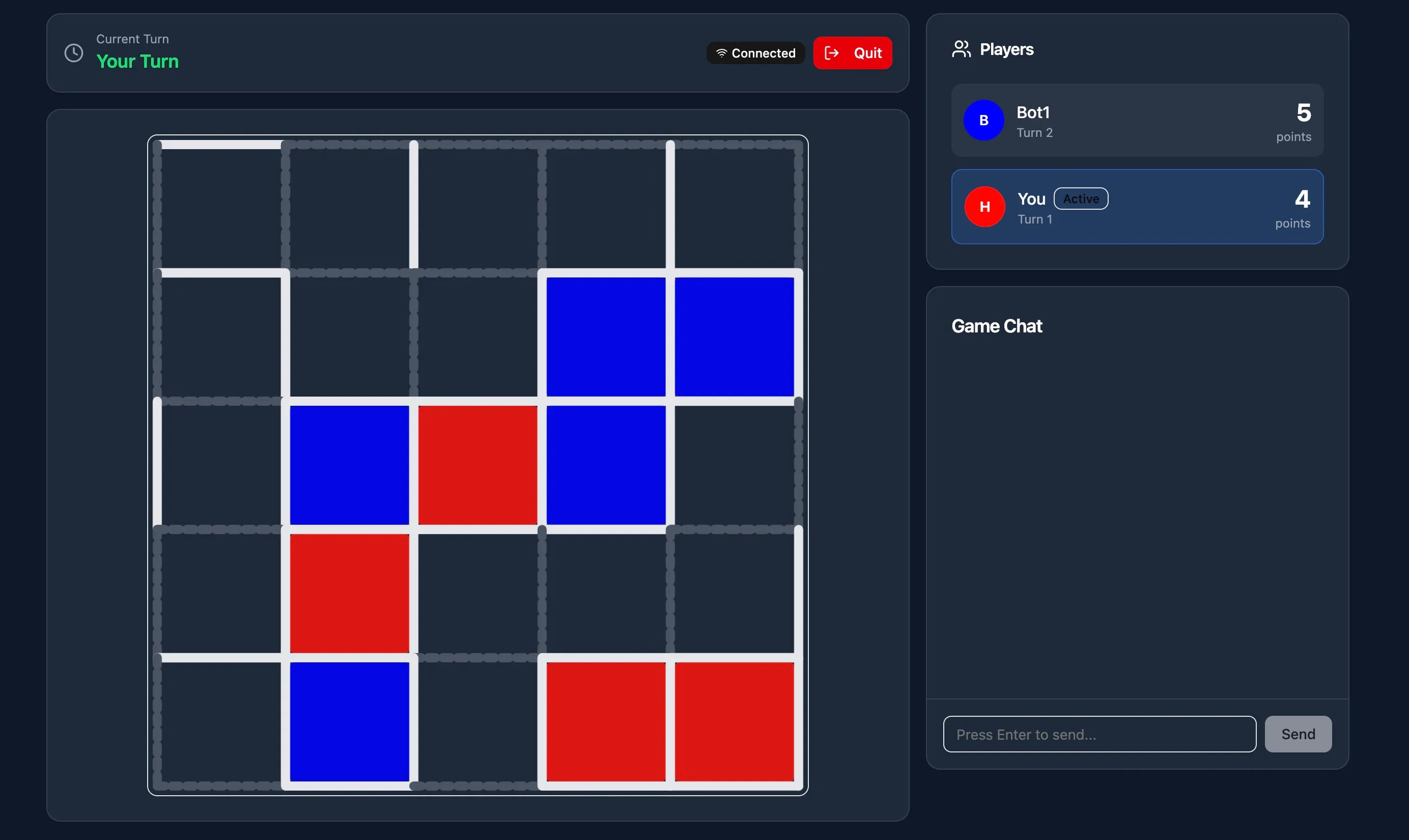 gameplay image of dots and boxes.